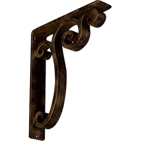 Ekena Millwork Avery Wrought Iron Bracket, (Triple center brace), Antiqued Brass 2"W x 10"D x 12"H BKTM02X10X12TAVABS